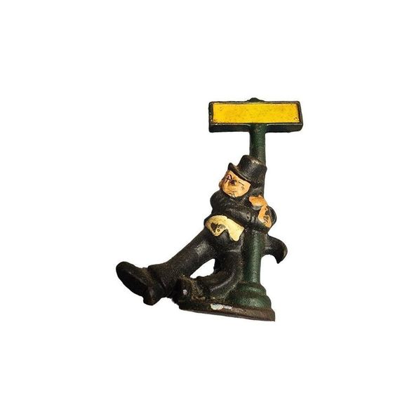 Vintage Cast Iron Bottle Opener Drunk Man Leaning on Sign Post 3 3/4 - Picture 2 of 5